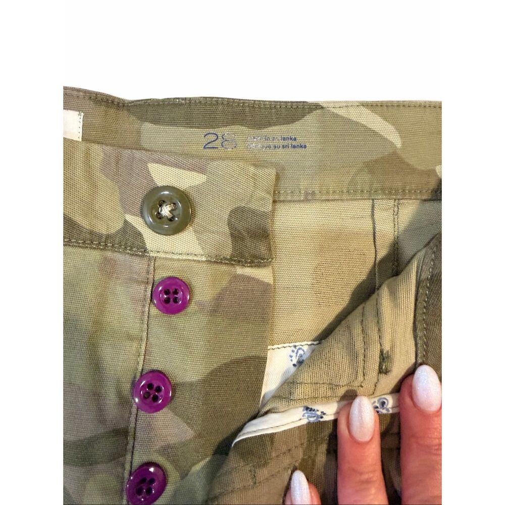 New Anthopologie X Pilco Women's Size 28 Green Camo Cropped Pants Button Fly - Picture 9 of 12